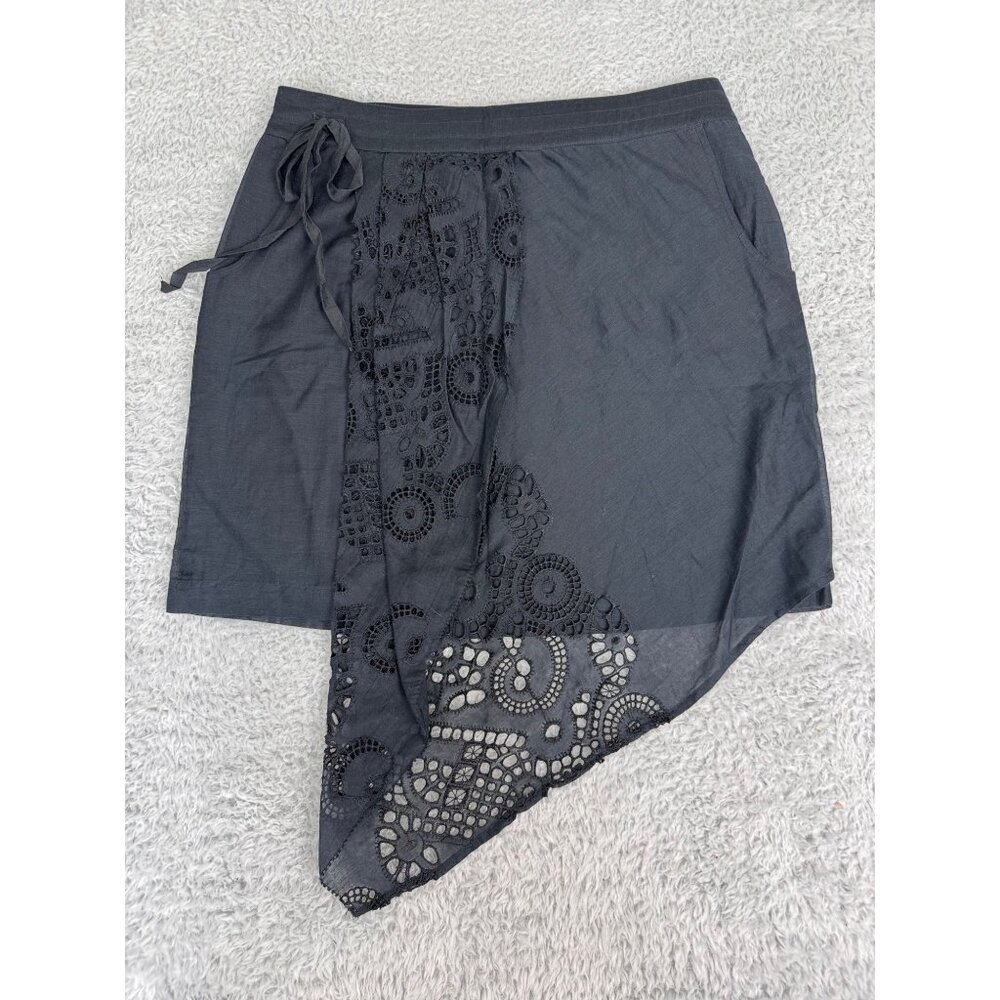 Asymmetrical Black Skirt With Eyelet Lace By Leifnotes Anthropologie Size 8 - Picture 2 of 15